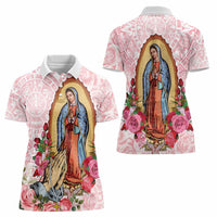 Virgen de Guadalupe Women Polo Shirt Rose Flower Mexican Aztec Pattern - Wonder Print Shop