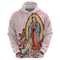 Virgen de Guadalupe Zip Hoodie Rose Flower Mexican Aztec Pattern - Wonder Print Shop