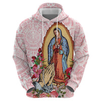 Virgen de Guadalupe Zip Hoodie Rose Flower Mexican Aztec Pattern - Wonder Print Shop