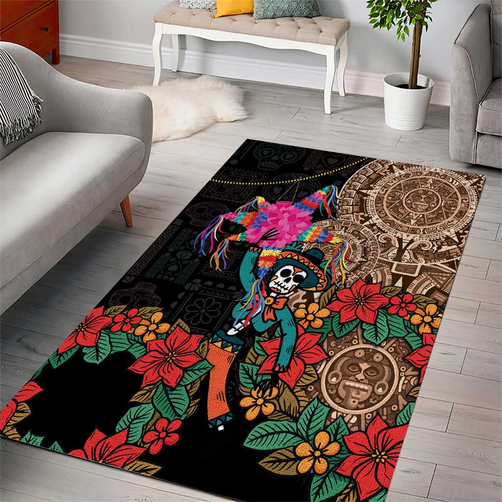 Las Posadas Area Rug Pinata With Mexican Aztec Circle - Wonder Print Shop