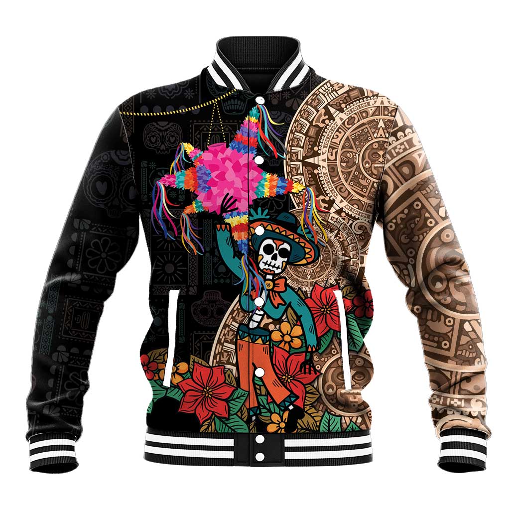 Las Posadas Baseball Jacket Pinata With Mexican Aztec Circle - Wonder Print Shop