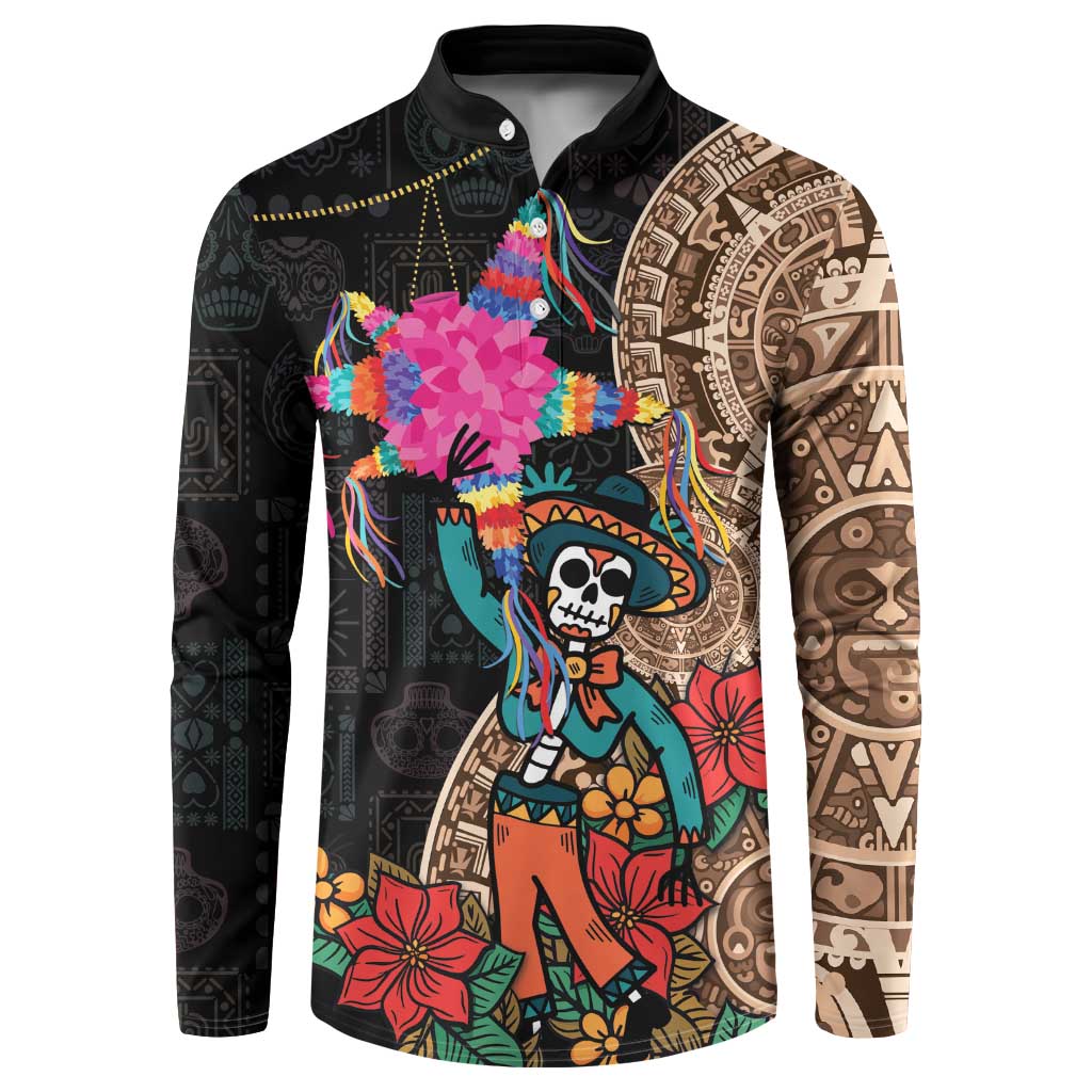 Las Posadas Button Sweatshirt Pinata With Mexican Aztec Circle - Wonder Print Shop