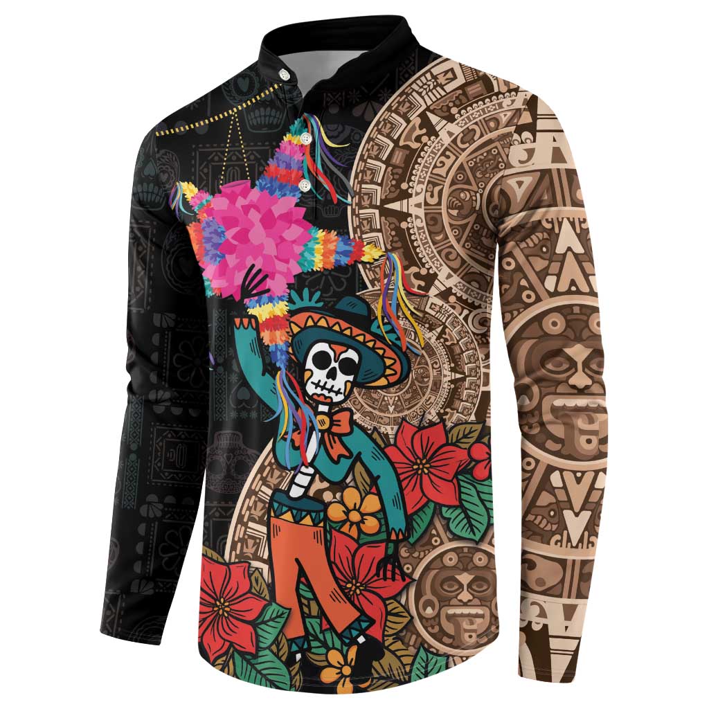 Las Posadas Button Sweatshirt Pinata With Mexican Aztec Circle - Wonder Print Shop