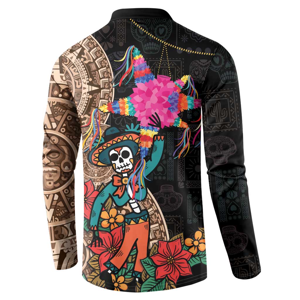 Las Posadas Button Sweatshirt Pinata With Mexican Aztec Circle - Wonder Print Shop