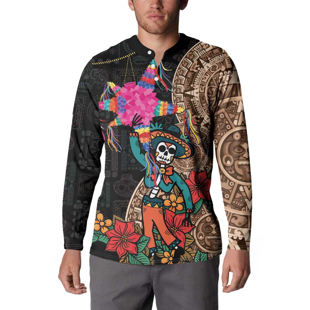 Las Posadas Button Sweatshirt Pinata With Mexican Aztec Circle - Wonder Print Shop