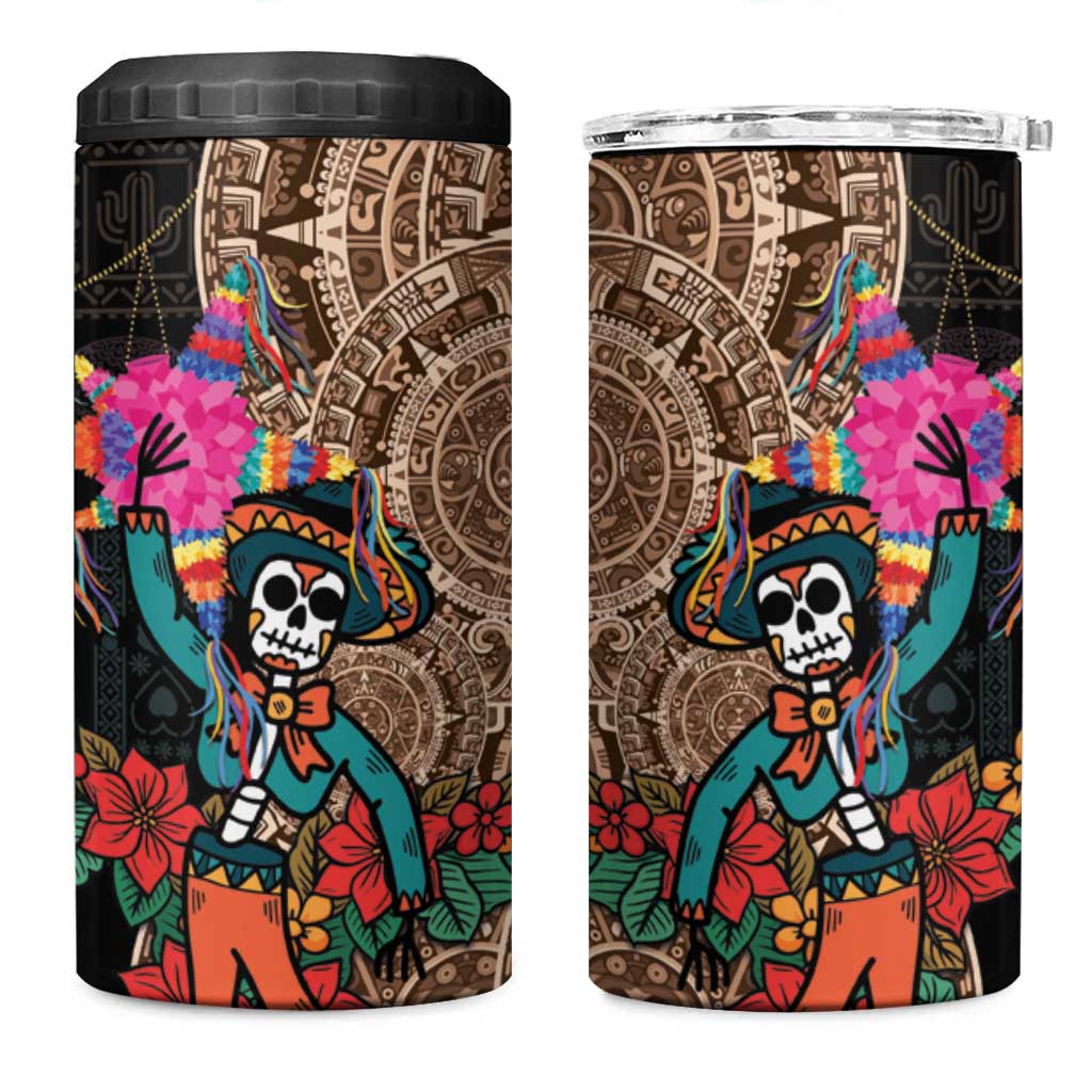 Las Posadas 4 in 1 Can Cooler Tumbler Pinata With Mexican Aztec Circle - Wonder Print Shop