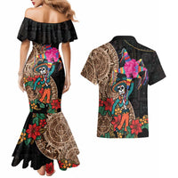 Las Posadas Couples Matching Mermaid Dress and Hawaiian Shirt Pinata With Mexican Aztec Circle - Wonder Print Shop