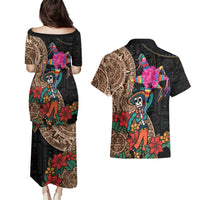 Las Posadas Couples Matching Puletasi and Hawaiian Shirt Pinata With Mexican Aztec Circle - Wonder Print Shop