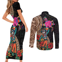 Las Posadas Couples Matching Short Sleeve Bodycon Dress and Long Sleeve Button Shirt Pinata With Mexican Aztec Circle - Wonder Print Shop