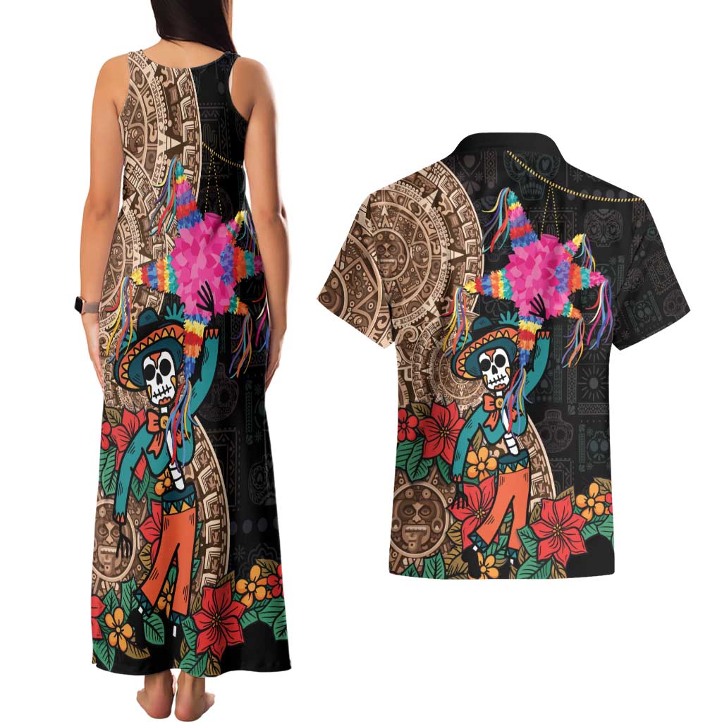 Las Posadas Couples Matching Tank Maxi Dress and Hawaiian Shirt Pinata With Mexican Aztec Circle - Wonder Print Shop