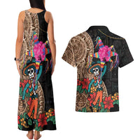 Las Posadas Couples Matching Tank Maxi Dress and Hawaiian Shirt Pinata With Mexican Aztec Circle - Wonder Print Shop