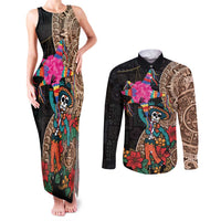 Las Posadas Couples Matching Tank Maxi Dress and Long Sleeve Button Shirt Pinata With Mexican Aztec Circle - Wonder Print Shop