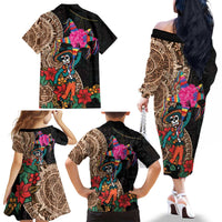 Las Posadas Family Matching Off The Shoulder Long Sleeve Dress and Hawaiian Shirt Pinata With Mexican Aztec Circle - Wonder Print Shop