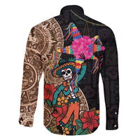 Las Posadas Family Matching Off The Shoulder Long Sleeve Dress and Hawaiian Shirt Pinata With Mexican Aztec Circle - Wonder Print Shop