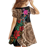 Las Posadas Family Matching Off Shoulder Maxi Dress and Hawaiian Shirt Pinata With Mexican Aztec Circle - Wonder Print Shop