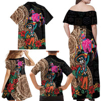 Las Posadas Family Matching Off Shoulder Maxi Dress and Hawaiian Shirt Pinata With Mexican Aztec Circle - Wonder Print Shop