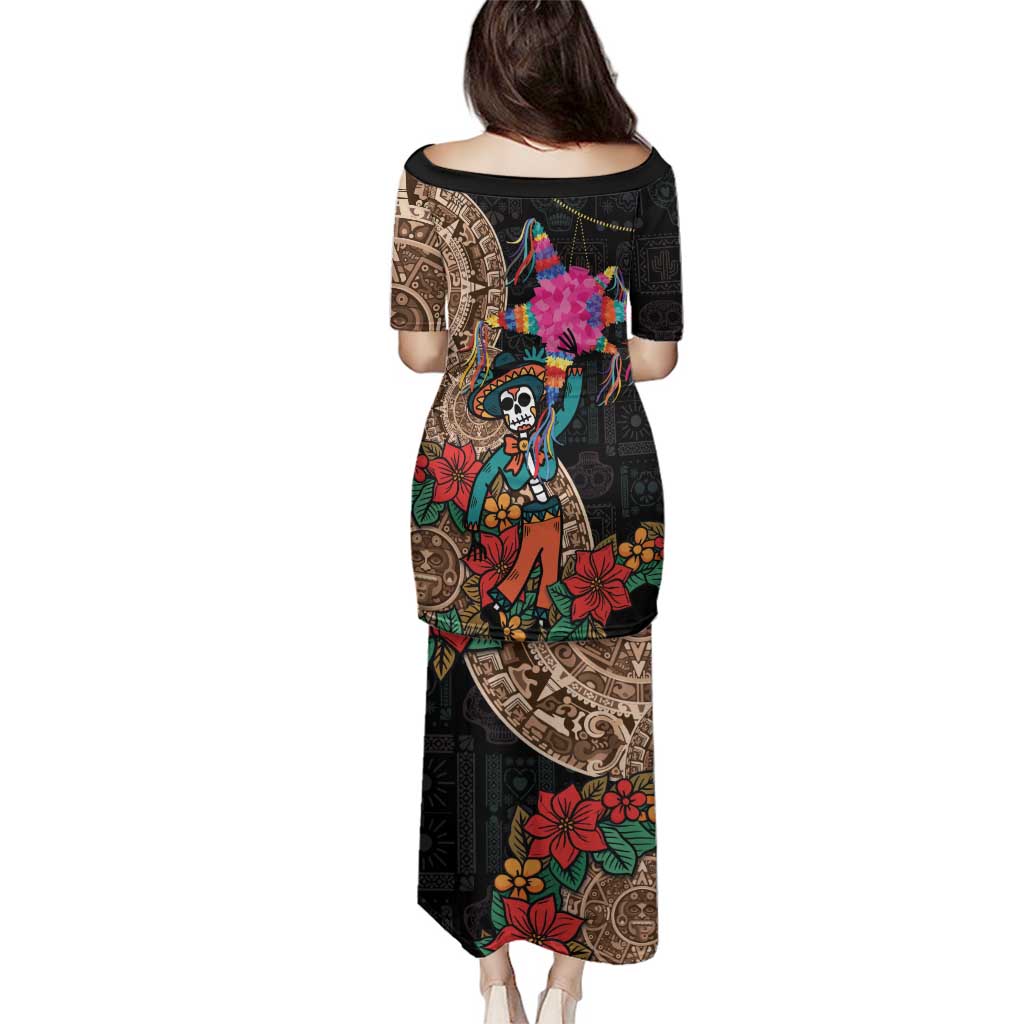 Las Posadas Family Matching Puletasi and Hawaiian Shirt Pinata With Mexican Aztec Circle - Wonder Print Shop