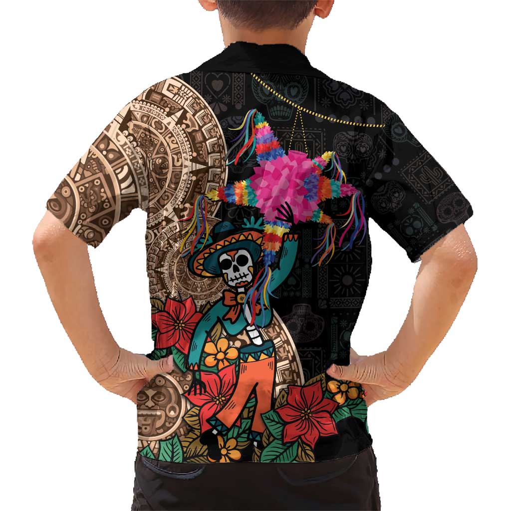 Las Posadas Family Matching Short Sleeve Bodycon Dress and Hawaiian Shirt Pinata With Mexican Aztec Circle - Wonder Print Shop