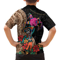 Las Posadas Family Matching Short Sleeve Bodycon Dress and Hawaiian Shirt Pinata With Mexican Aztec Circle - Wonder Print Shop