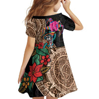 Las Posadas Family Matching Short Sleeve Bodycon Dress and Hawaiian Shirt Pinata With Mexican Aztec Circle - Wonder Print Shop