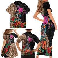 Las Posadas Family Matching Short Sleeve Bodycon Dress and Hawaiian Shirt Pinata With Mexican Aztec Circle - Wonder Print Shop