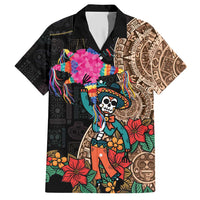 Las Posadas Family Matching Short Sleeve Bodycon Dress and Hawaiian Shirt Pinata With Mexican Aztec Circle - Wonder Print Shop