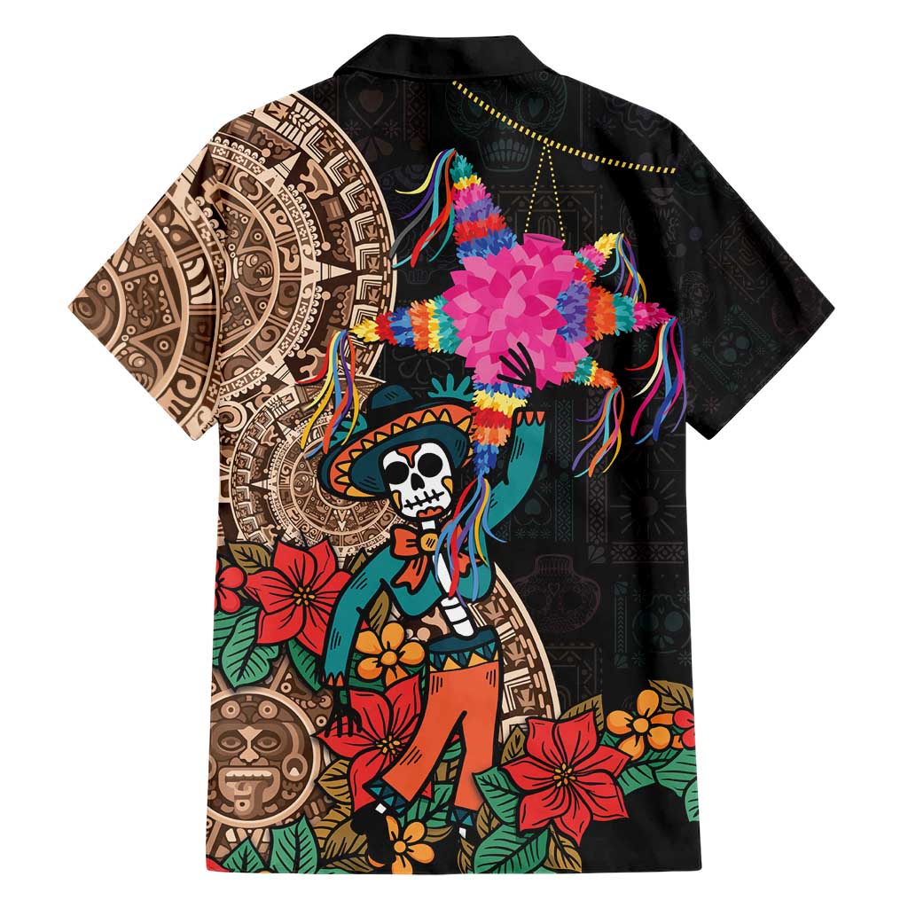 Las Posadas Family Matching Short Sleeve Bodycon Dress and Hawaiian Shirt Pinata With Mexican Aztec Circle - Wonder Print Shop