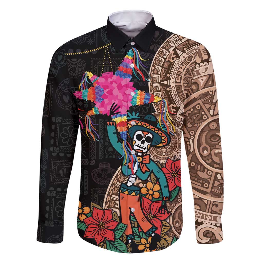 Las Posadas Family Matching Short Sleeve Bodycon Dress and Hawaiian Shirt Pinata With Mexican Aztec Circle - Wonder Print Shop