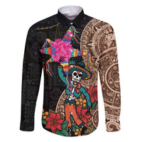 Las Posadas Family Matching Short Sleeve Bodycon Dress and Hawaiian Shirt Pinata With Mexican Aztec Circle - Wonder Print Shop