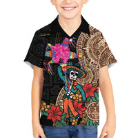 Las Posadas Family Matching Short Sleeve Bodycon Dress and Hawaiian Shirt Pinata With Mexican Aztec Circle - Wonder Print Shop