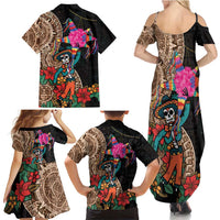 Las Posadas Family Matching Summer Maxi Dress and Hawaiian Shirt Pinata With Mexican Aztec Circle - Wonder Print Shop