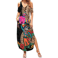 Las Posadas Family Matching Summer Maxi Dress and Hawaiian Shirt Pinata With Mexican Aztec Circle - Wonder Print Shop