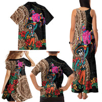 Las Posadas Family Matching Tank Maxi Dress and Hawaiian Shirt Pinata With Mexican Aztec Circle - Wonder Print Shop