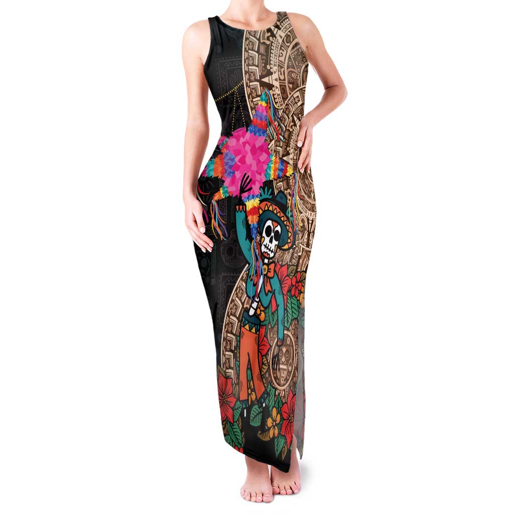 Las Posadas Family Matching Tank Maxi Dress and Hawaiian Shirt Pinata With Mexican Aztec Circle - Wonder Print Shop