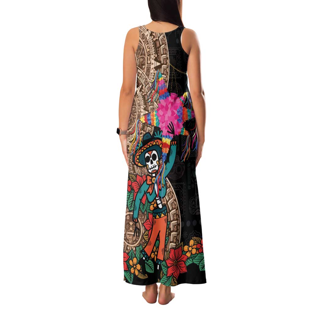 Las Posadas Family Matching Tank Maxi Dress and Hawaiian Shirt Pinata With Mexican Aztec Circle - Wonder Print Shop