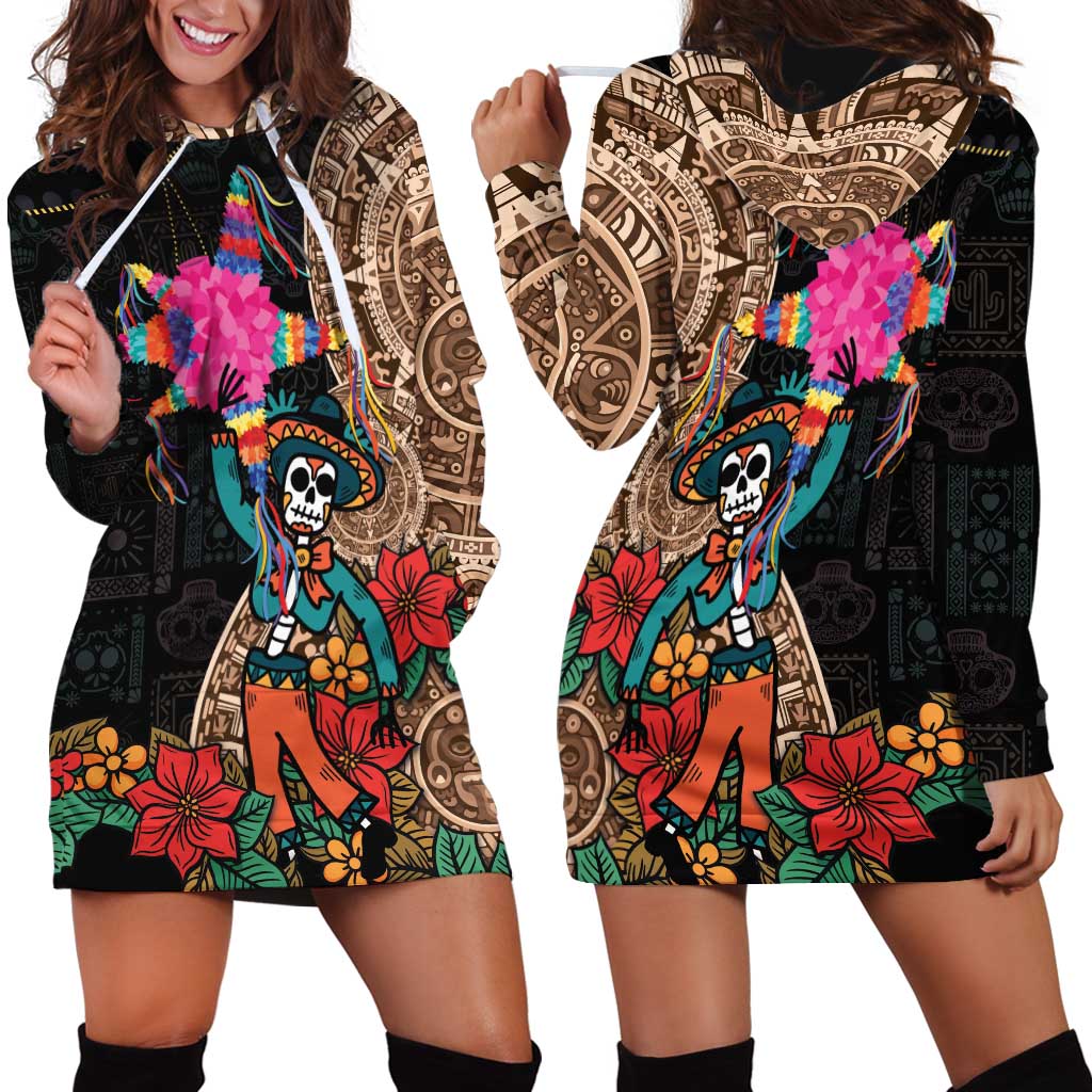 Las Posadas Hoodie Dress Pinata With Mexican Aztec Circle - Wonder Print Shop