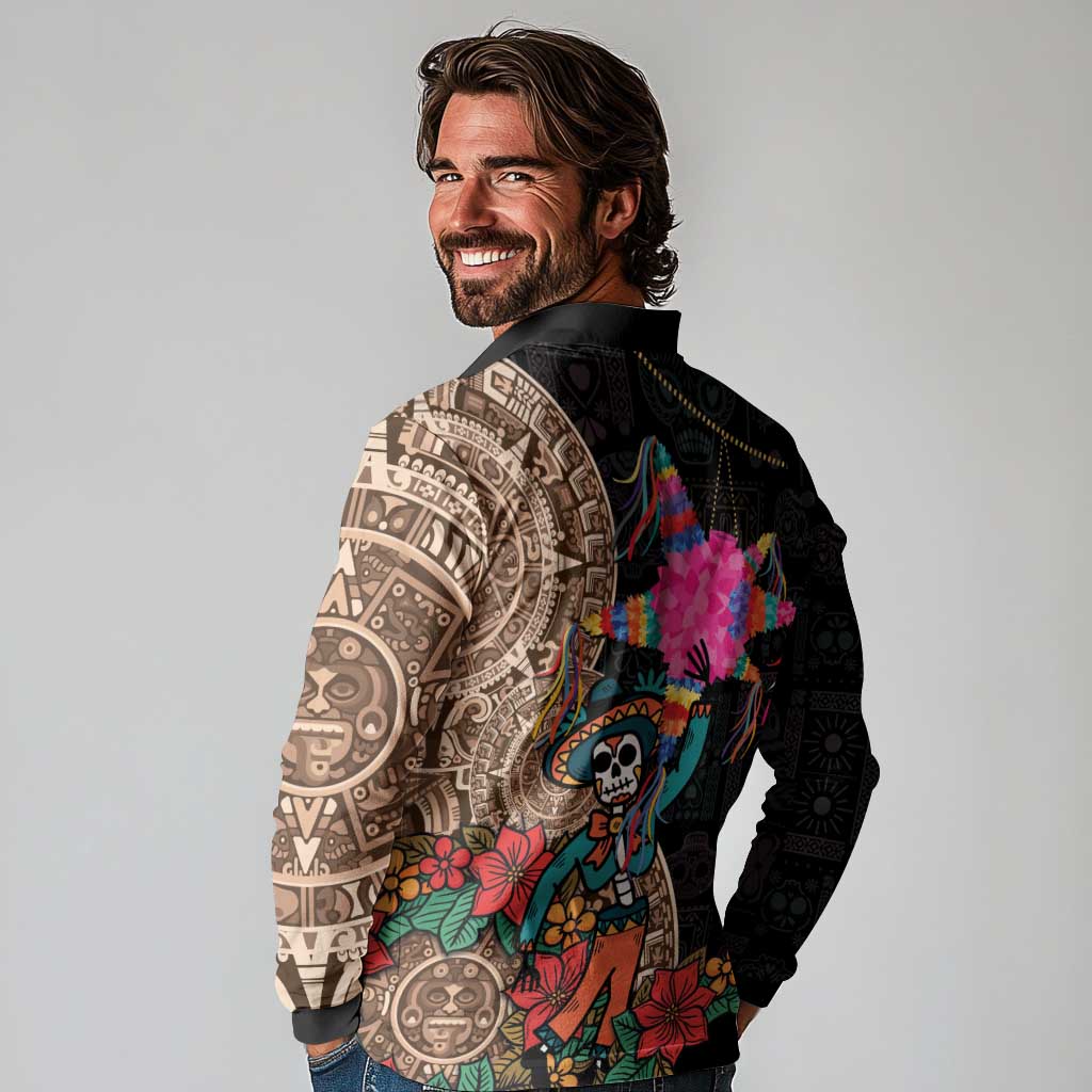 Las Posadas Long Sleeve Polo Shirt Pinata With Mexican Aztec Circle - Wonder Print Shop