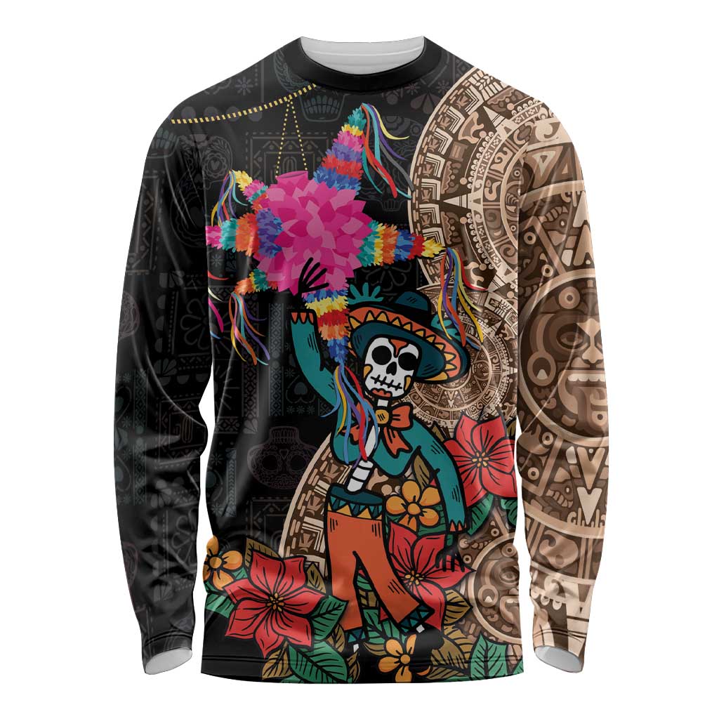 Las Posadas Long Sleeve Shirt Pinata With Mexican Aztec Circle - Wonder Print Shop