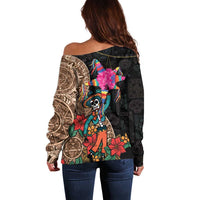 Las Posadas Off Shoulder Sweater Pinata With Mexican Aztec Circle - Wonder Print Shop