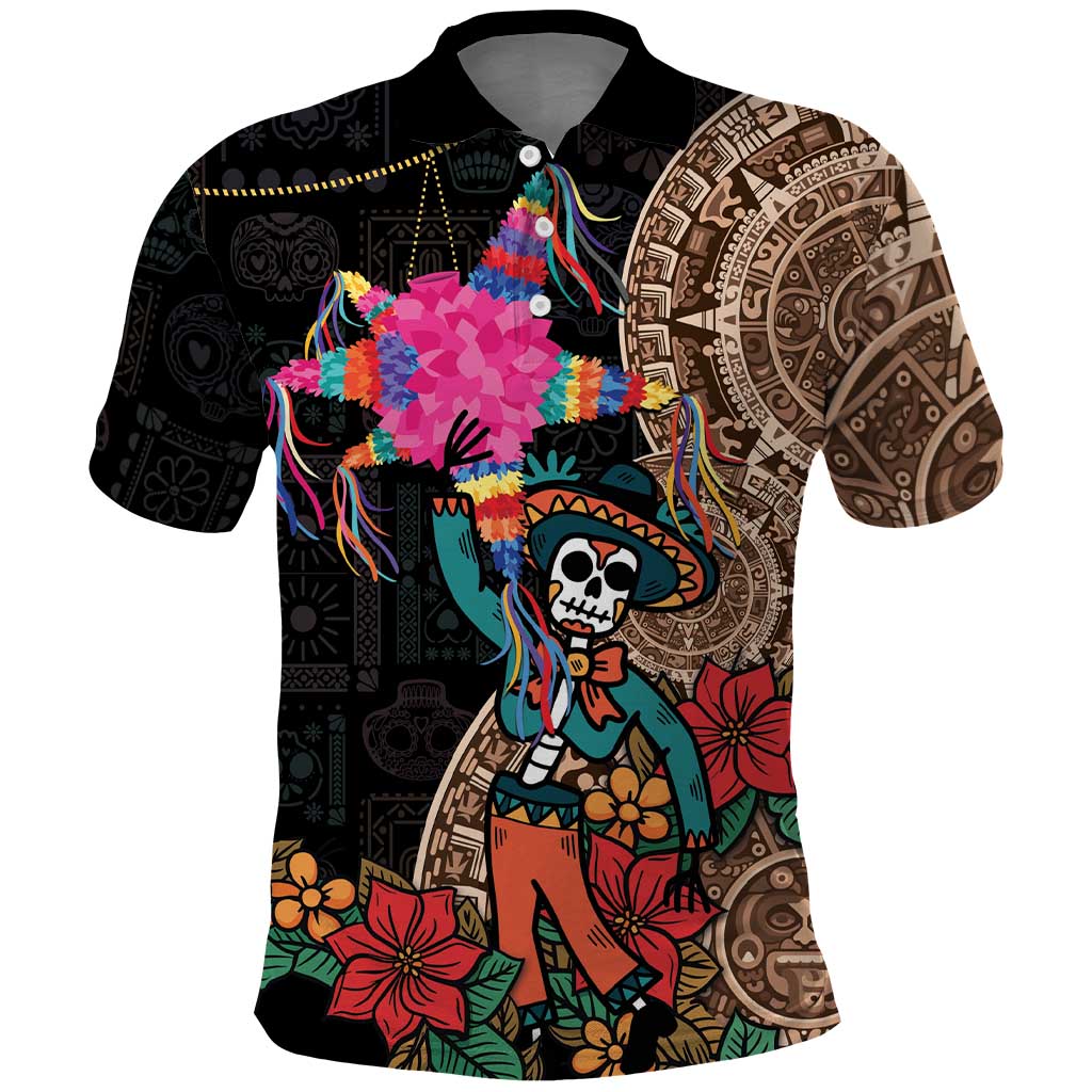 Las Posadas Polo Shirt Pinata With Mexican Aztec Circle - Wonder Print Shop