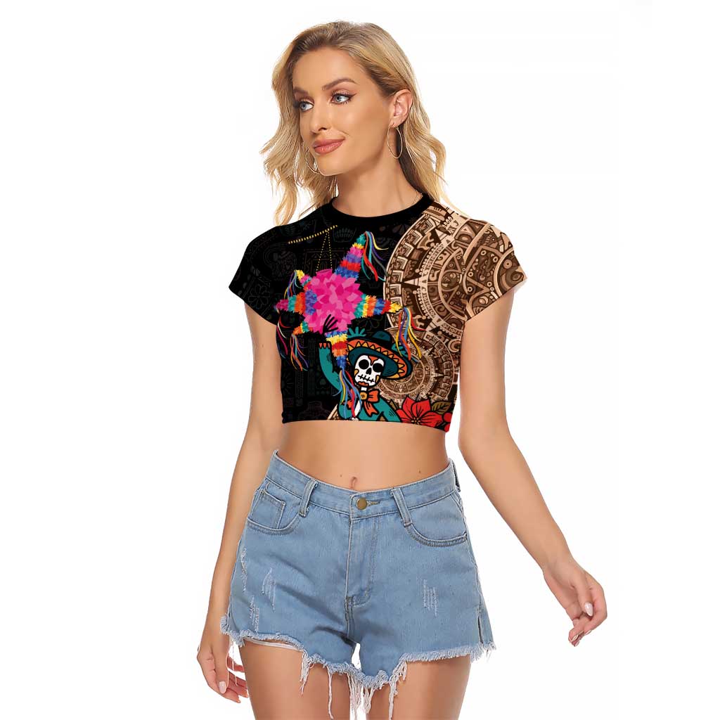 Las Posadas Raglan Cropped T Shirt Pinata With Mexican Aztec Circle - Wonder Print Shop