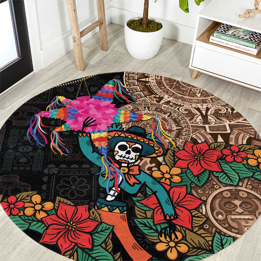 Las Posadas Round Carpet Pinata With Mexican Aztec Circle