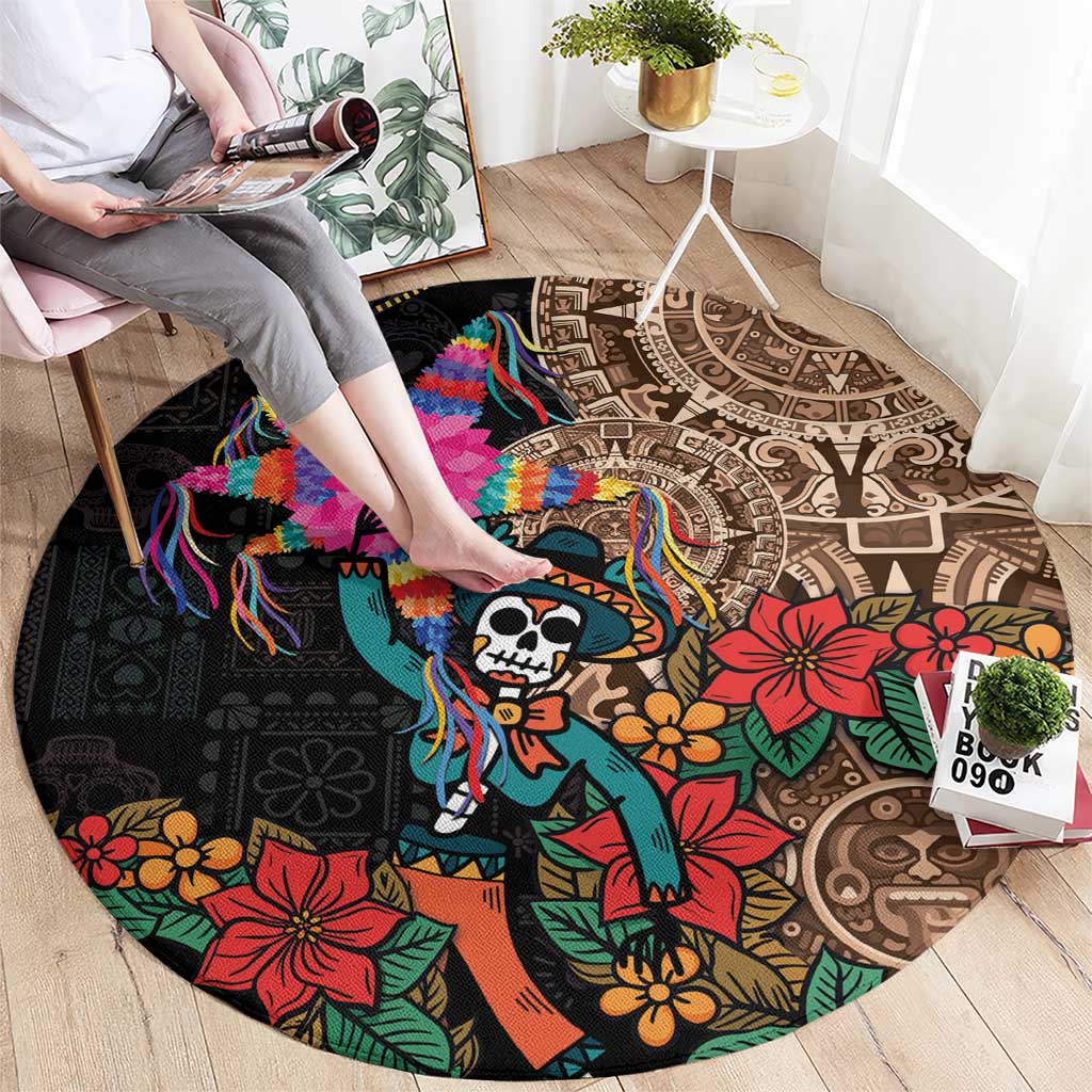 Las Posadas Round Carpet Pinata With Mexican Aztec Circle