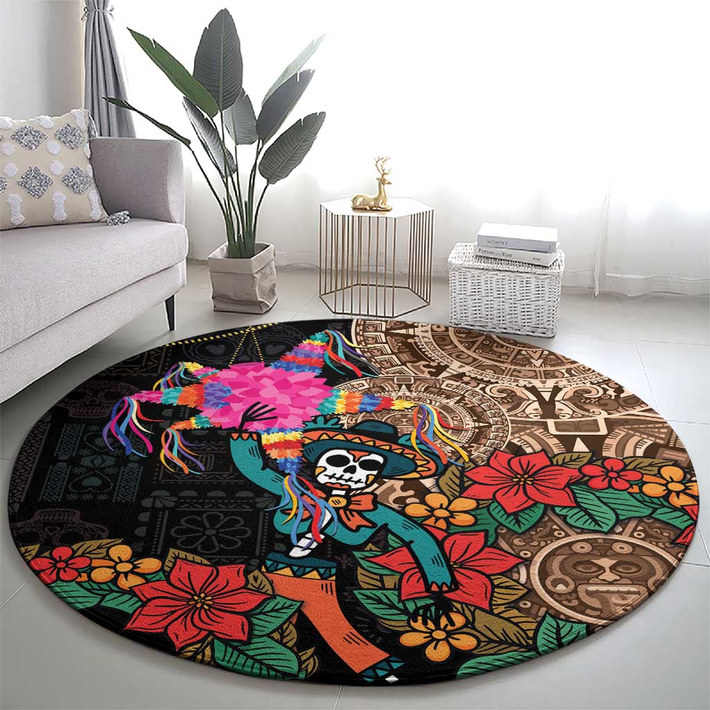 Las Posadas Round Carpet Pinata With Mexican Aztec Circle