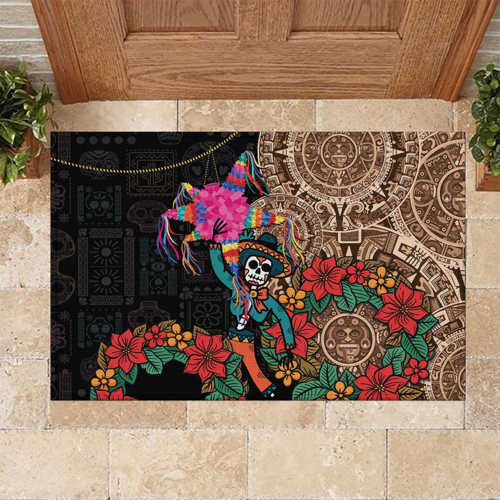 Las Posadas Rubber Doormat Pinata With Mexican Aztec Circle - Wonder Print Shop