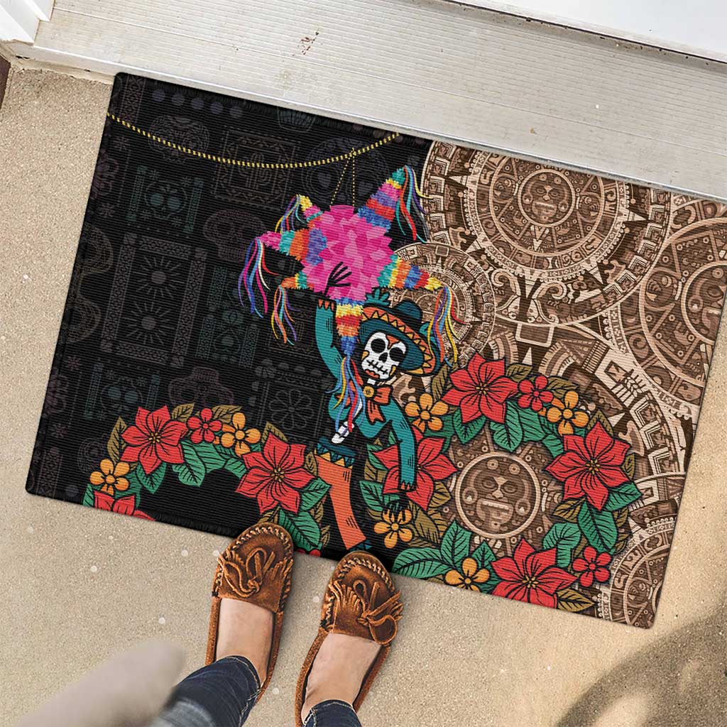 Las Posadas Rubber Doormat Pinata With Mexican Aztec Circle - Wonder Print Shop
