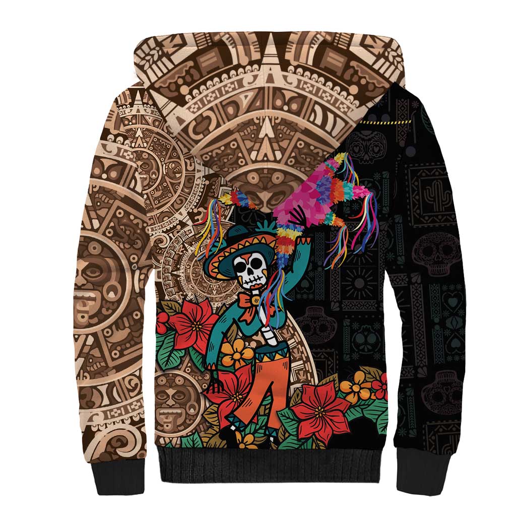 Las Posadas Sherpa Hoodie Pinata With Mexican Aztec Circle - Wonder Print Shop