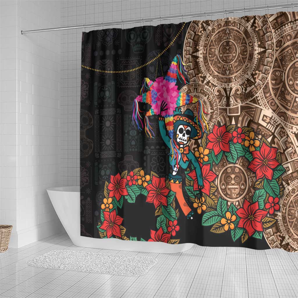 Las Posadas Shower Curtain Pinata With Mexican Aztec Circle