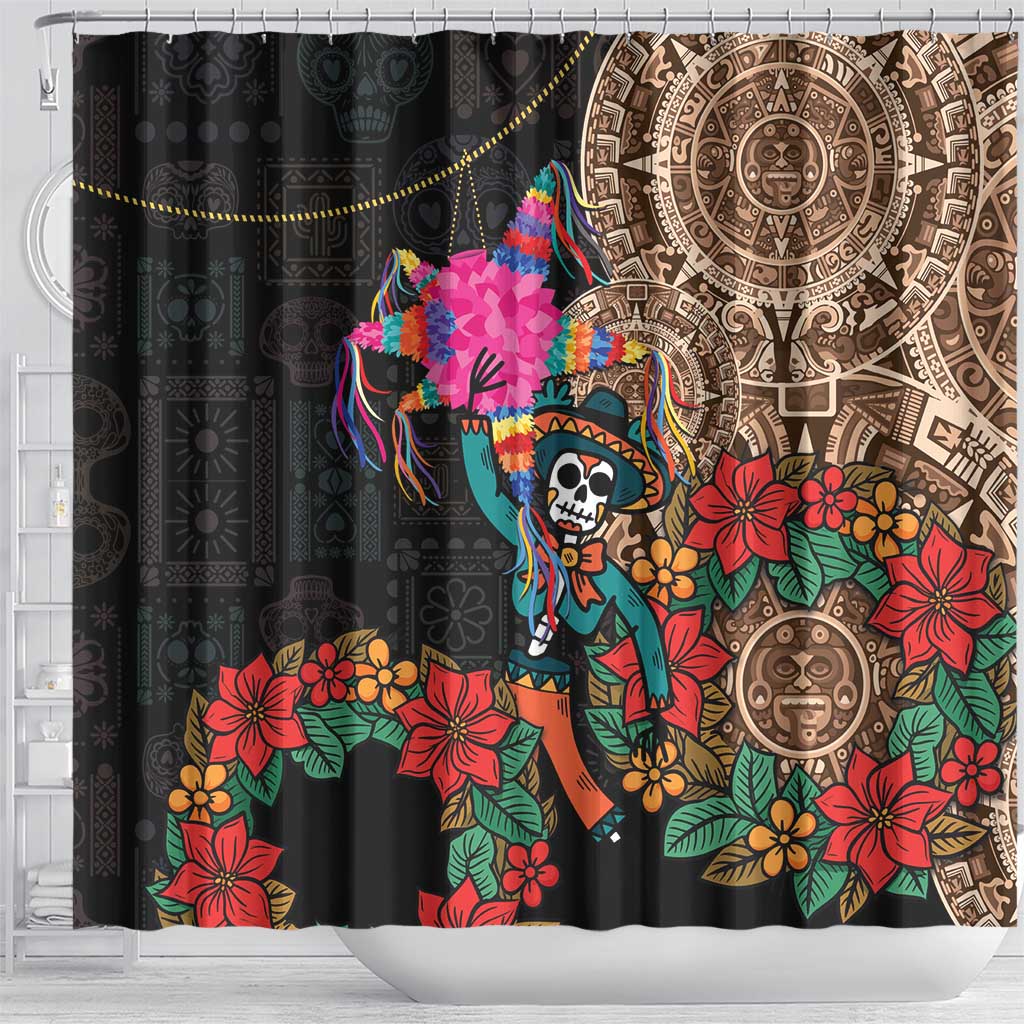 Las Posadas Shower Curtain Pinata With Mexican Aztec Circle