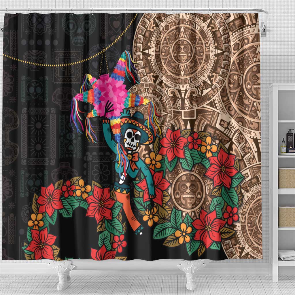 Las Posadas Shower Curtain Pinata With Mexican Aztec Circle